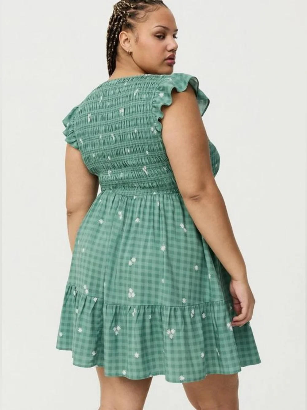 TORRID Smocked Bodice Mini Dress - - Good Day Daisies Green - Picture 4 of 6